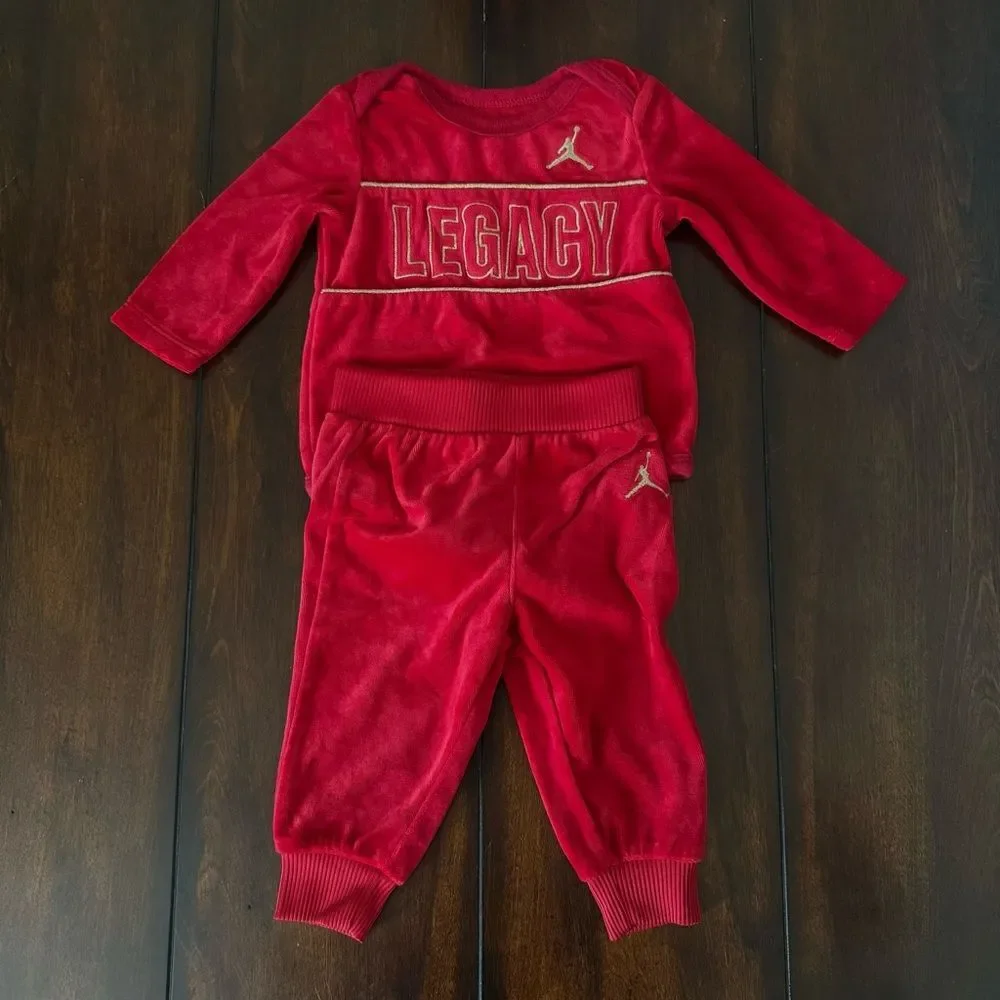 Jordan Velour Red Onesie & Pants with Legacy Design 0-6 months